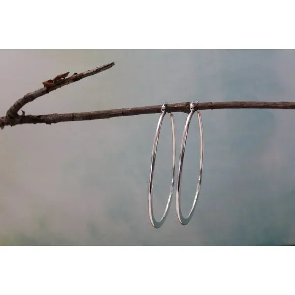 New Very Large Oval Hoop Earrings Sterling Silver 925 E80 - Picture 3 of 5